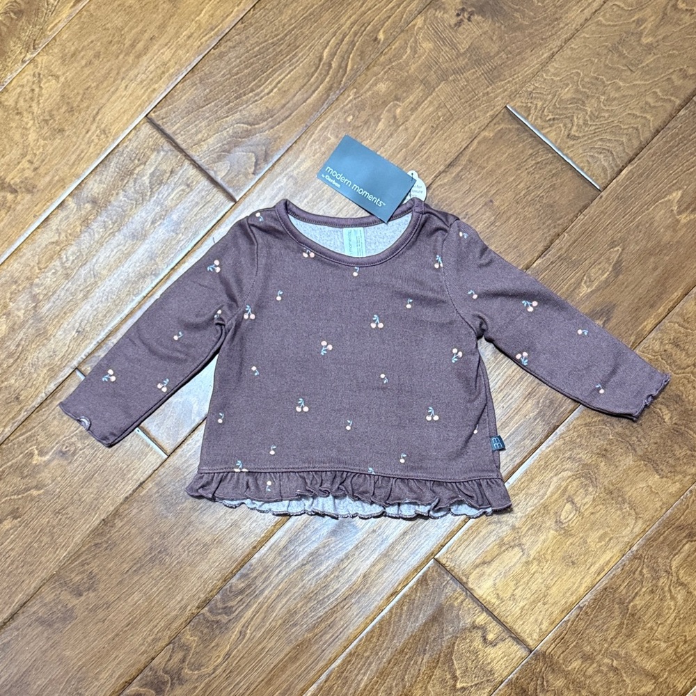 NWT Size 24 months Plum Long Sleeve Top with Cherry Pattern